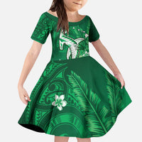 Personalized Hawaiian Maori Hammerhead Shark Kid Short Sleeve Dress Omaomao Plumeria - Polynesian Pride