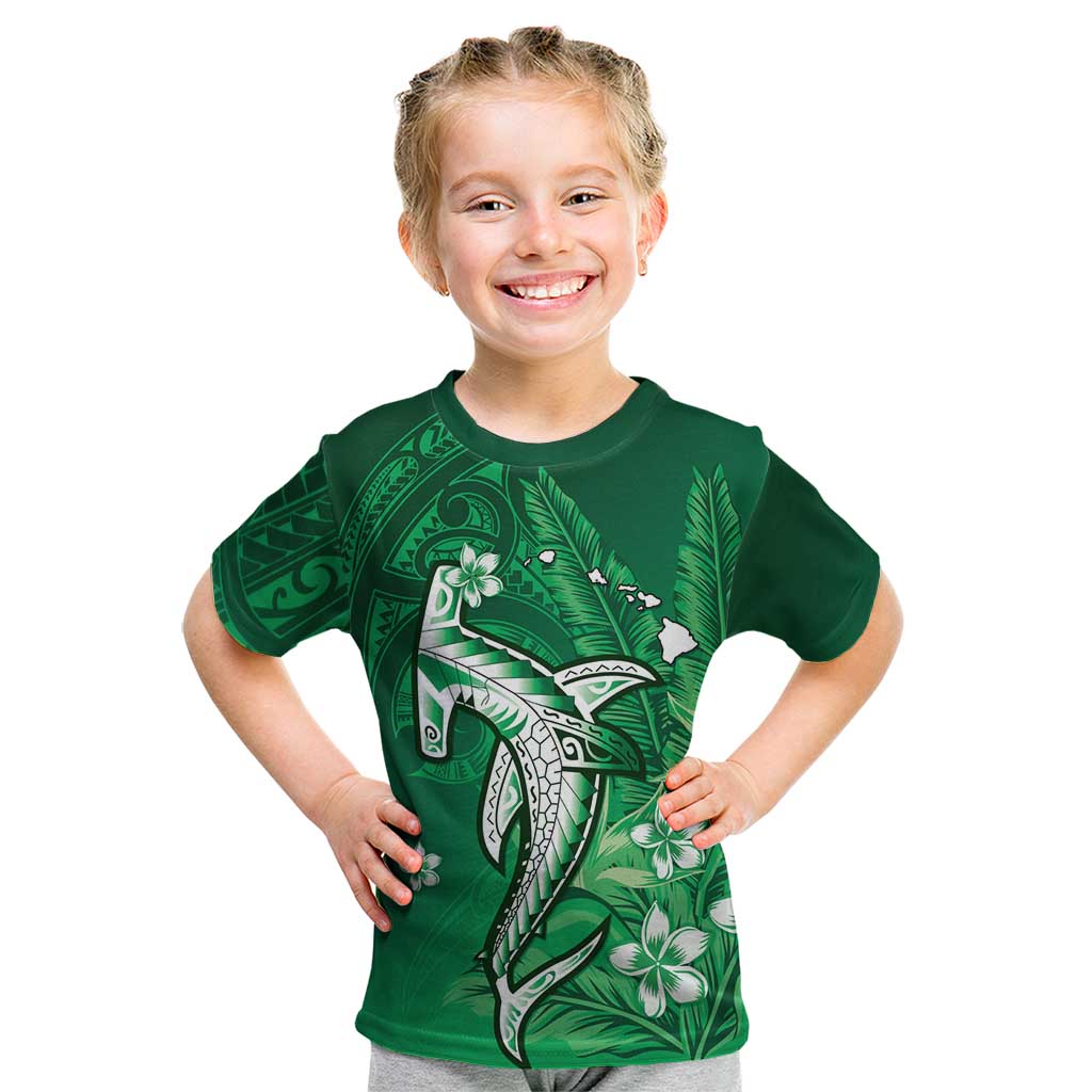 Personalized Hawaiian Maori Hammerhead Shark Kid T Shirt Omaomao Plumeria - Polynesian Pride