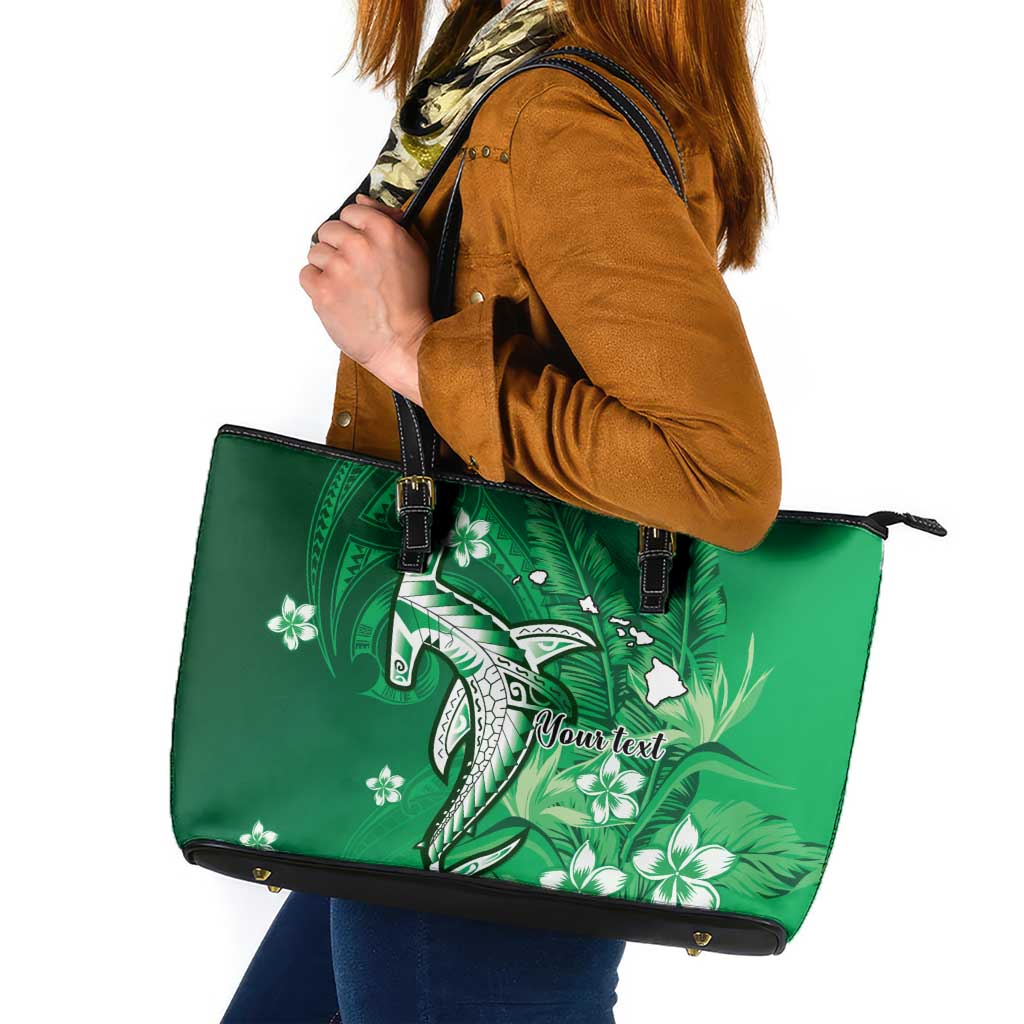 Personalized Hawaiian Maori Hammerhead Shark Leather Tote Bag Omaomao Plumeria - Polynesian Pride