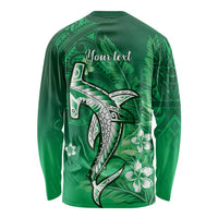 Personalized Hawaiian Maori Hammerhead Shark Long Sleeve Shirt Omaomao Plumeria - Polynesian Pride