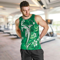 Personalized Hawaiian Maori Hammerhead Shark Men Tank Top Omaomao Plumeria LT9 Green - Polynesian Pride