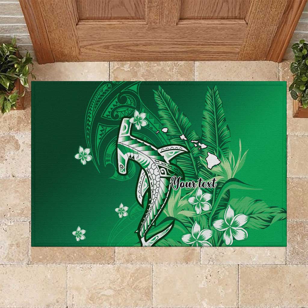 Personalized Hawaiian Maori Hammerhead Shark Rubber Doormat Omaomao Plumeria - Polynesian Pride