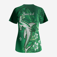 Personalized Hawaiian Maori Hammerhead Shark Scrub Top Omaomao Plumeria - Polynesian Pride