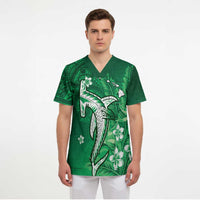 Personalized Hawaiian Maori Hammerhead Shark Scrub Top Omaomao Plumeria - Polynesian Pride