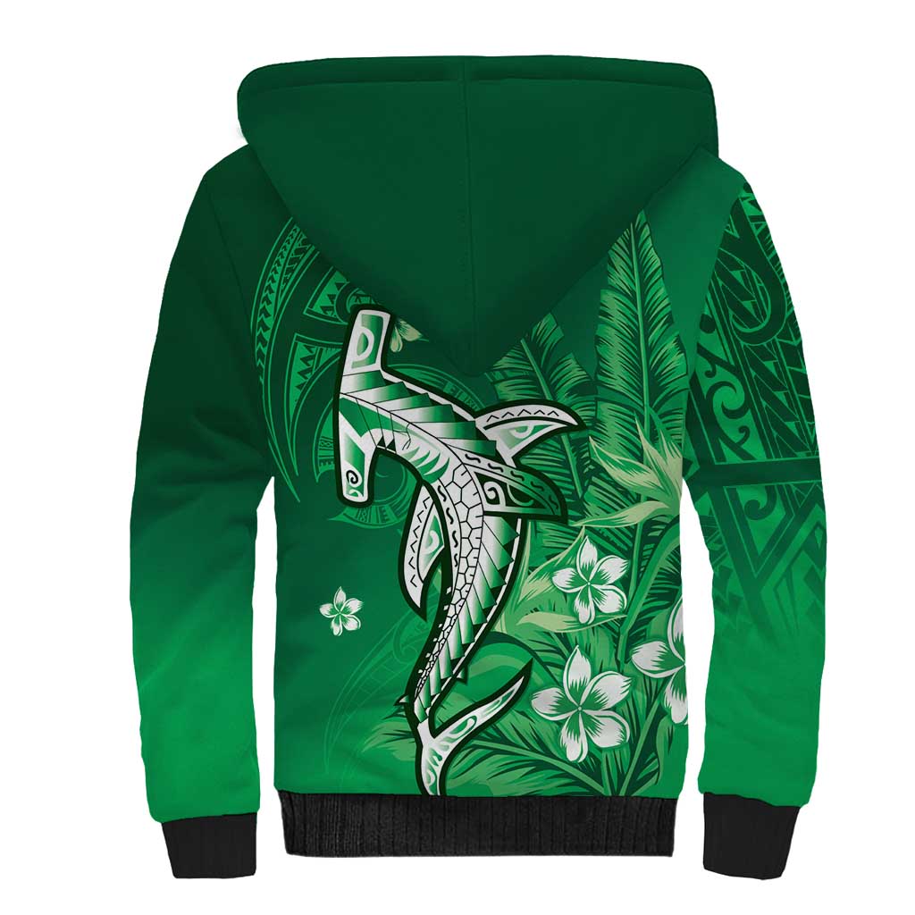 Personalized Hawaiian Maori Hammerhead Shark Sherpa Hoodie Omaomao Plumeria - Polynesian Pride