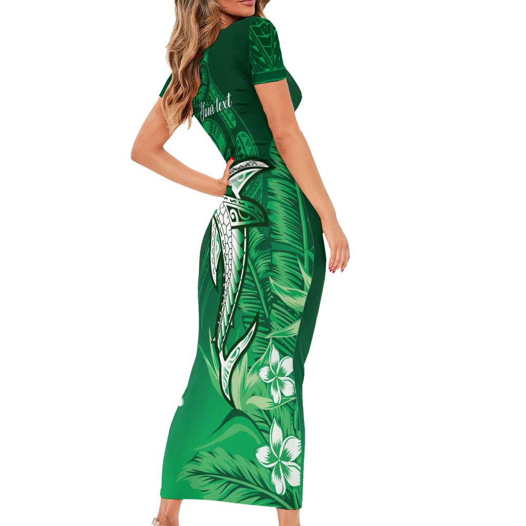 Personalized Hawaiian Maori Hammerhead Shark Short Sleeve Bodycon Dress Omaomao Plumeria - Polynesian Pride