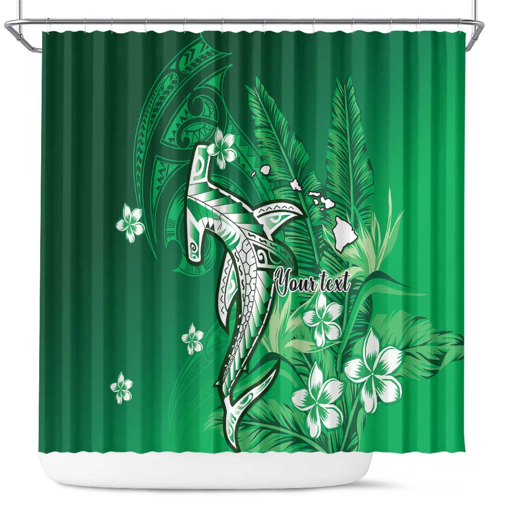 Personalized Hawaiian Maori Hammerhead Shark Shower Curtain Omaomao Plumeria - Polynesian Pride