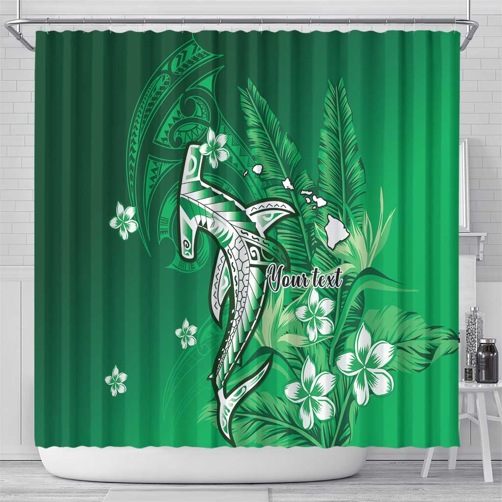 Personalized Hawaiian Maori Hammerhead Shark Shower Curtain Omaomao Plumeria - Polynesian Pride