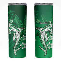 Personalized Hawaiian Maori Hammerhead Shark Skinny Tumbler Omaomao Plumeria LT9 Green - Polynesian Pride