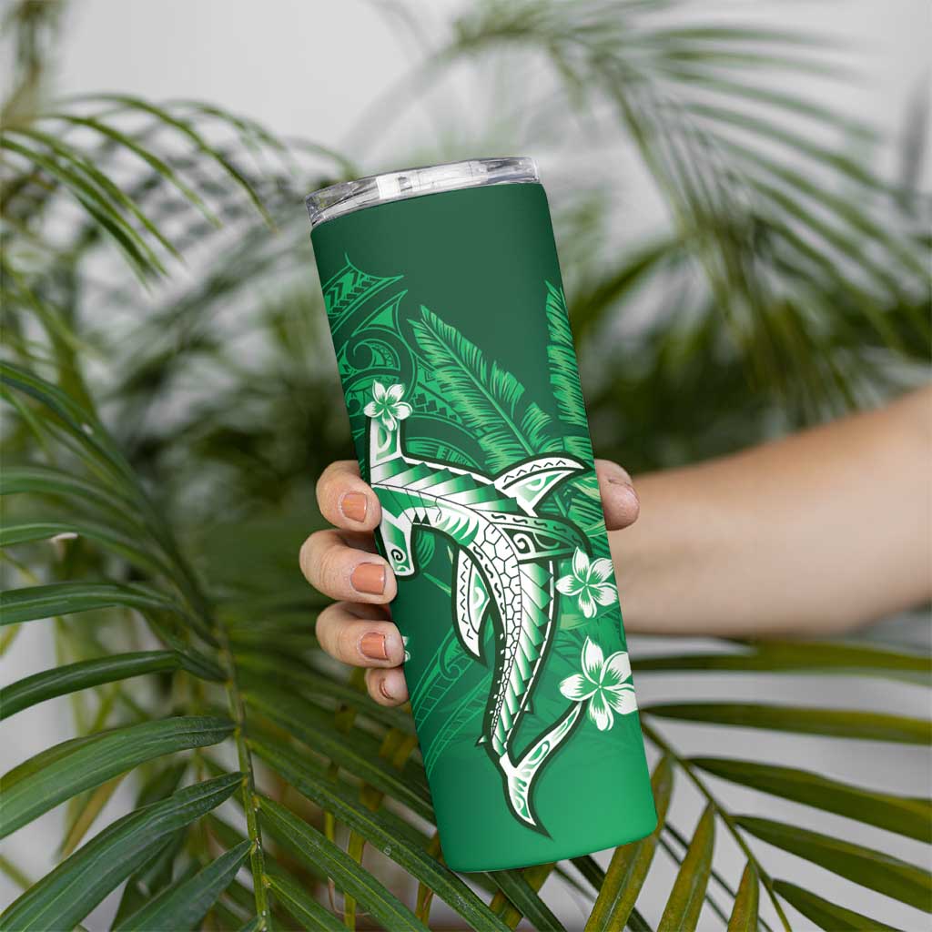 Personalized Hawaiian Maori Hammerhead Shark Skinny Tumbler Omaomao Plumeria LT9 - Polynesian Pride