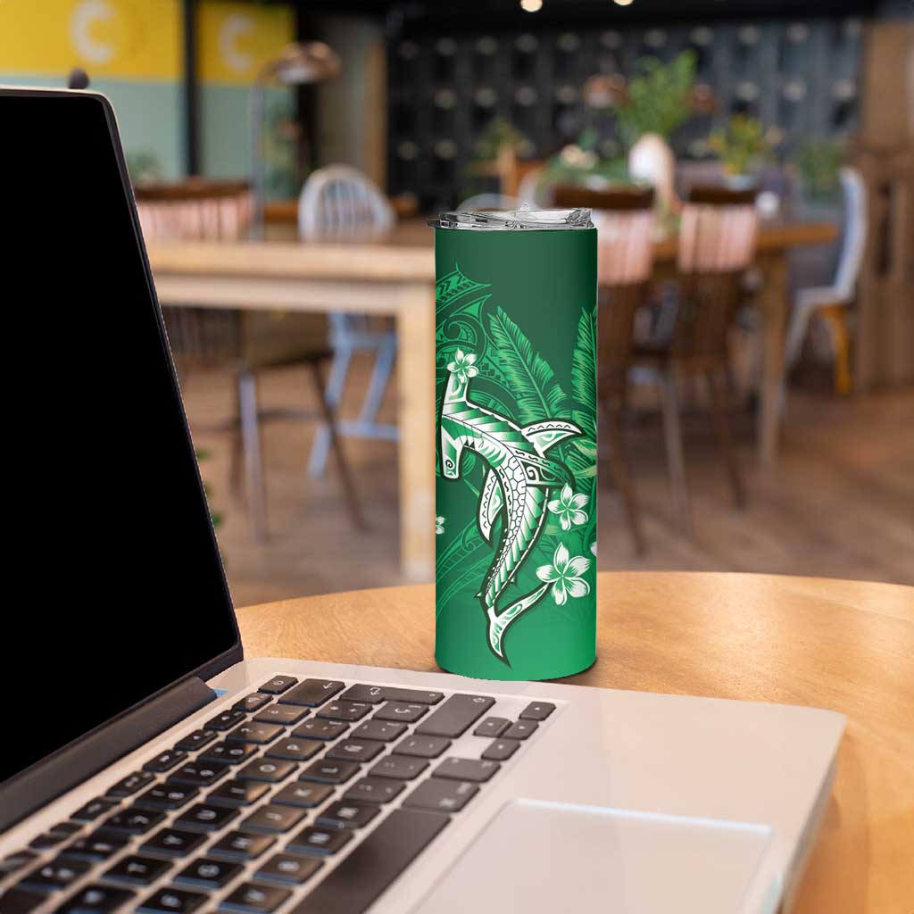 Personalized Hawaiian Maori Hammerhead Shark Skinny Tumbler Omaomao Plumeria LT9 - Polynesian Pride