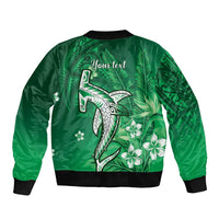 Personalized Hawaiian Maori Hammerhead Shark Sleeve Zip Bomber Jacket Omaomao Plumeria - Polynesian Pride
