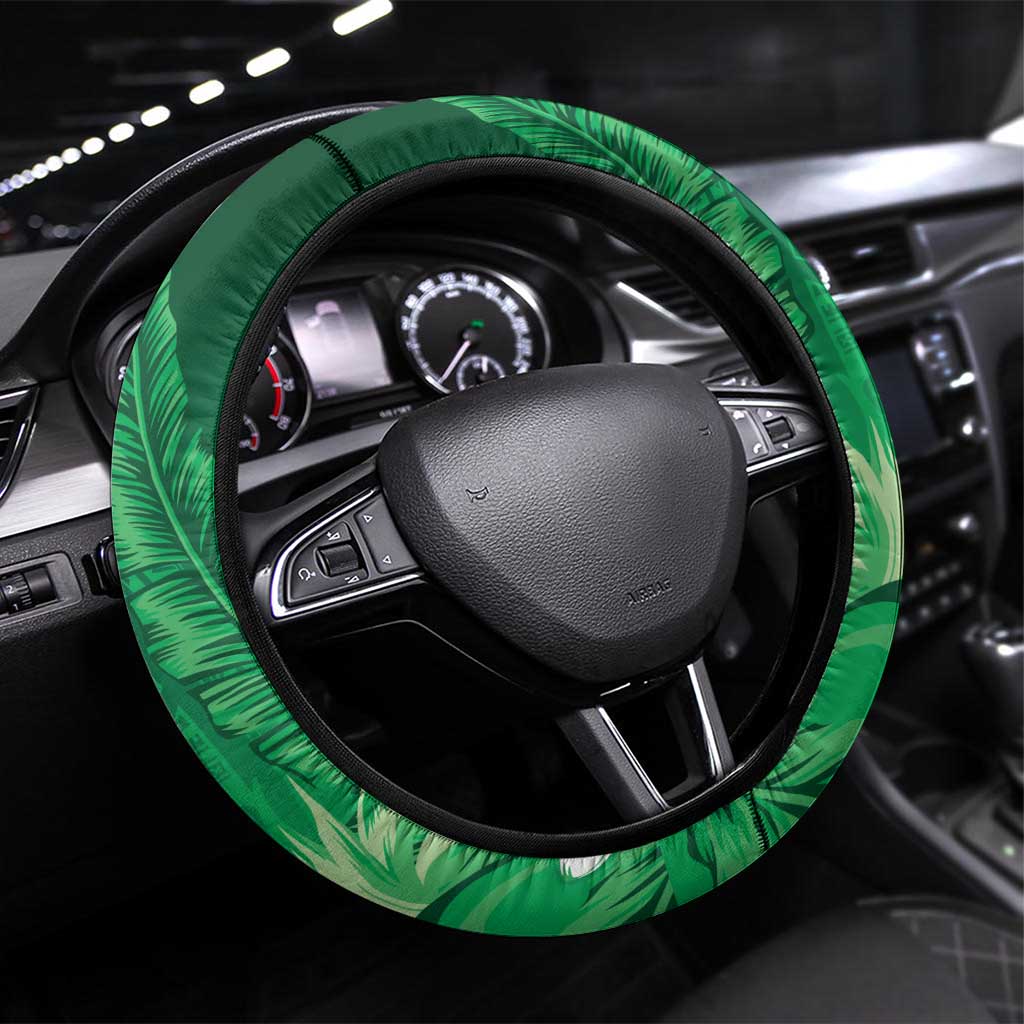Hawaiian Maori Hammerhead Shark Steering Wheel Cover Omaomao Plumeria LT9 Universal Fit Green - Polynesian Pride