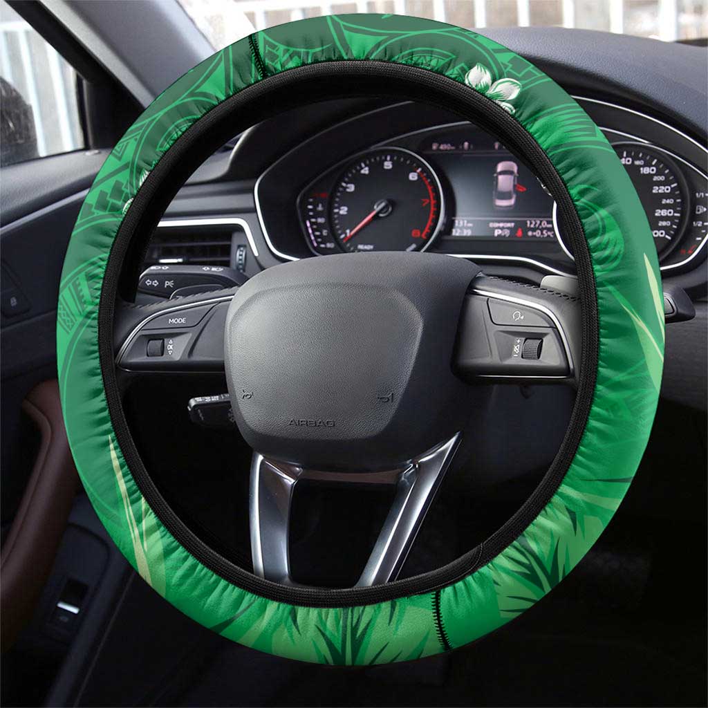 Hawaiian Maori Hammerhead Shark Steering Wheel Cover Omaomao Plumeria LT9 - Polynesian Pride
