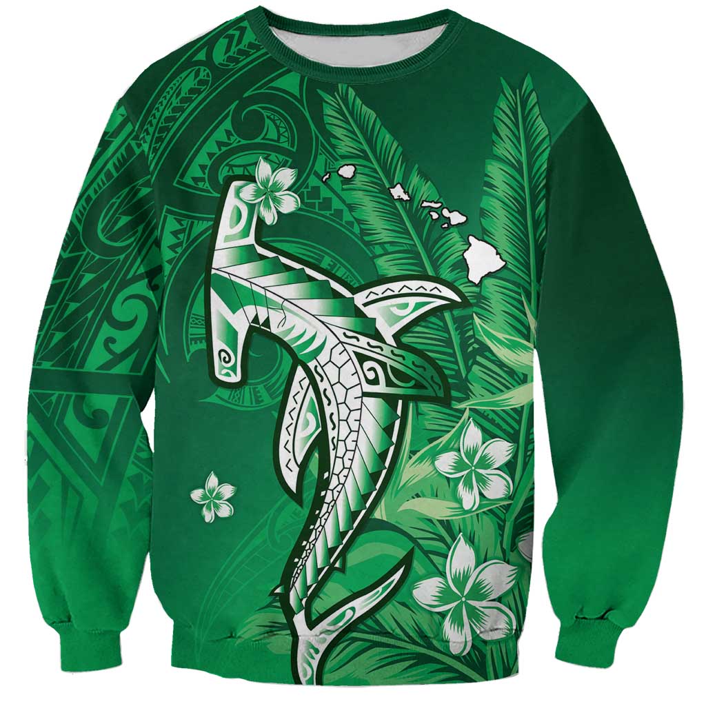 Personalized Hawaiian Maori Hammerhead Shark Sweatshirt Omaomao Plumeria - Polynesian Pride