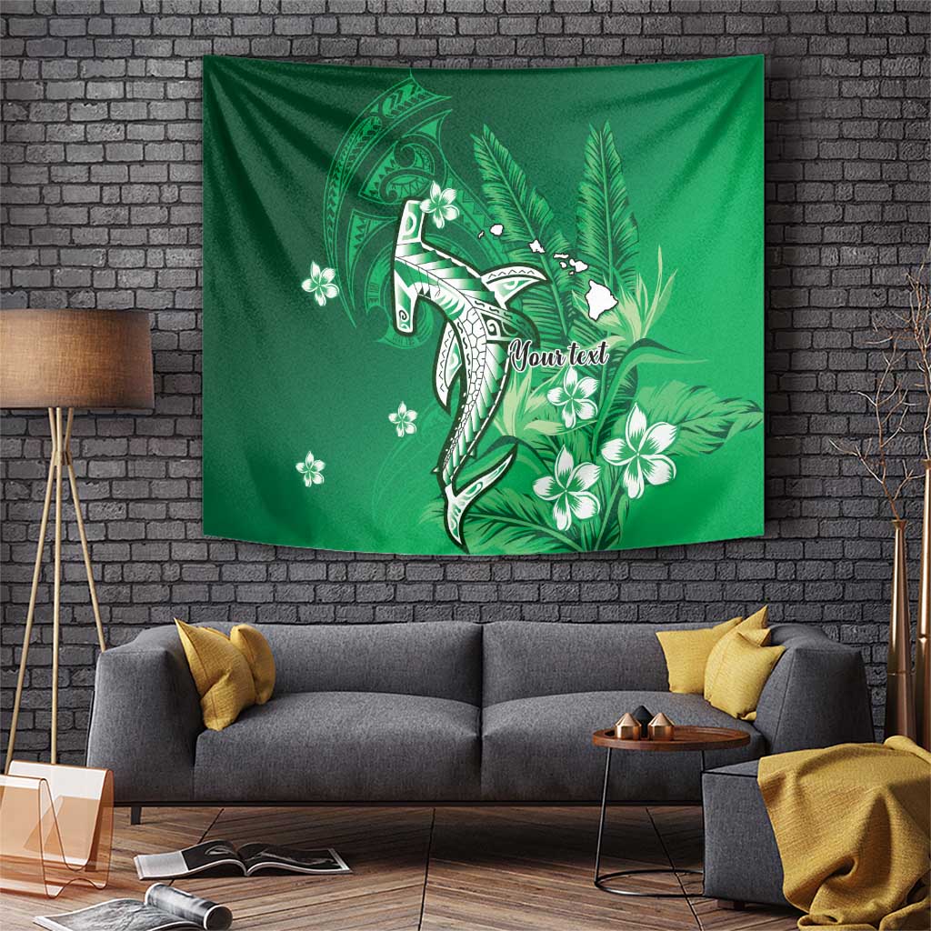Personalized Hawaiian Maori Hammerhead Shark Tapestry Omaomao Plumeria LT9 Green - Polynesian Pride