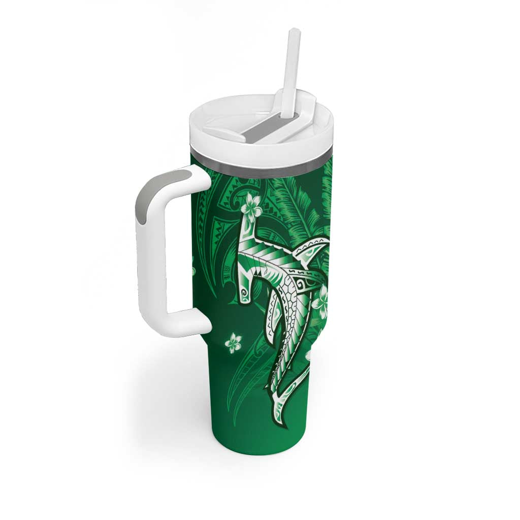 Personalized Hawaiian Maori Hammerhead Shark Tumbler With Handle Omaomao Plumeria LT9 - Polynesian Pride