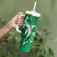 Personalized Hawaiian Maori Hammerhead Shark Tumbler With Handle Omaomao Plumeria LT9 - Polynesian Pride