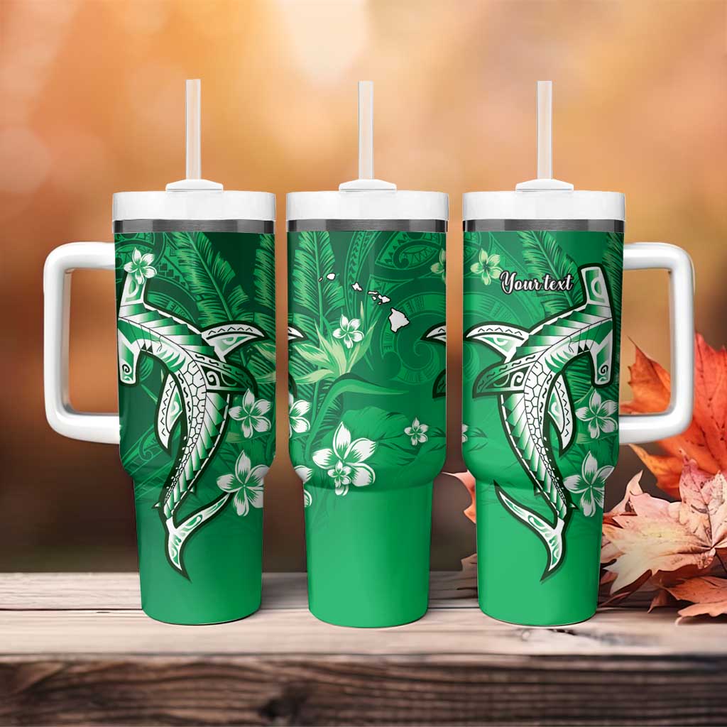 Personalized Hawaiian Maori Hammerhead Shark Tumbler With Handle Omaomao Plumeria LT9 - Polynesian Pride