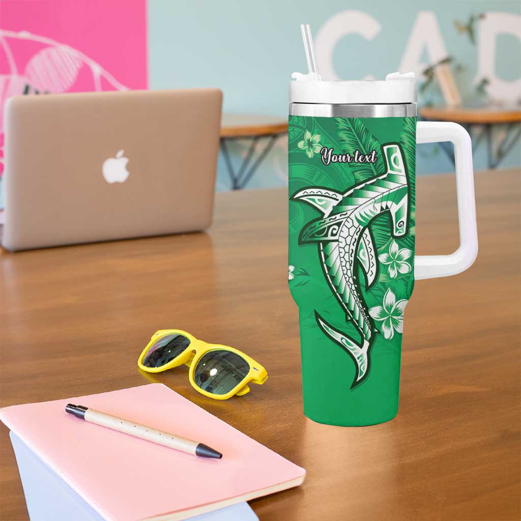 Personalized Hawaiian Maori Hammerhead Shark Tumbler With Handle Omaomao Plumeria LT9 - Polynesian Pride