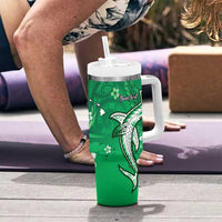 Personalized Hawaiian Maori Hammerhead Shark Tumbler With Handle Omaomao Plumeria LT9 - Polynesian Pride