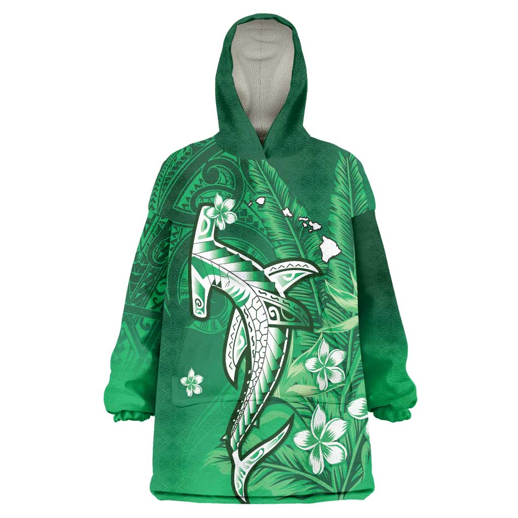 Personalized Hawaiian Maori Hammerhead Shark Wearable Blanket Hoodie Omaomao Plumeria - Polynesian Pride