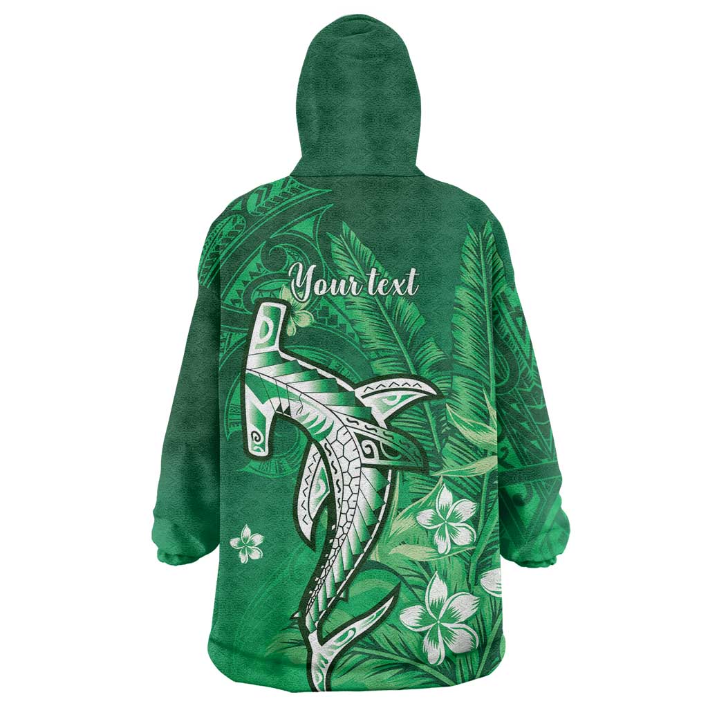 Personalized Hawaiian Maori Hammerhead Shark Wearable Blanket Hoodie Omaomao Plumeria - Polynesian Pride