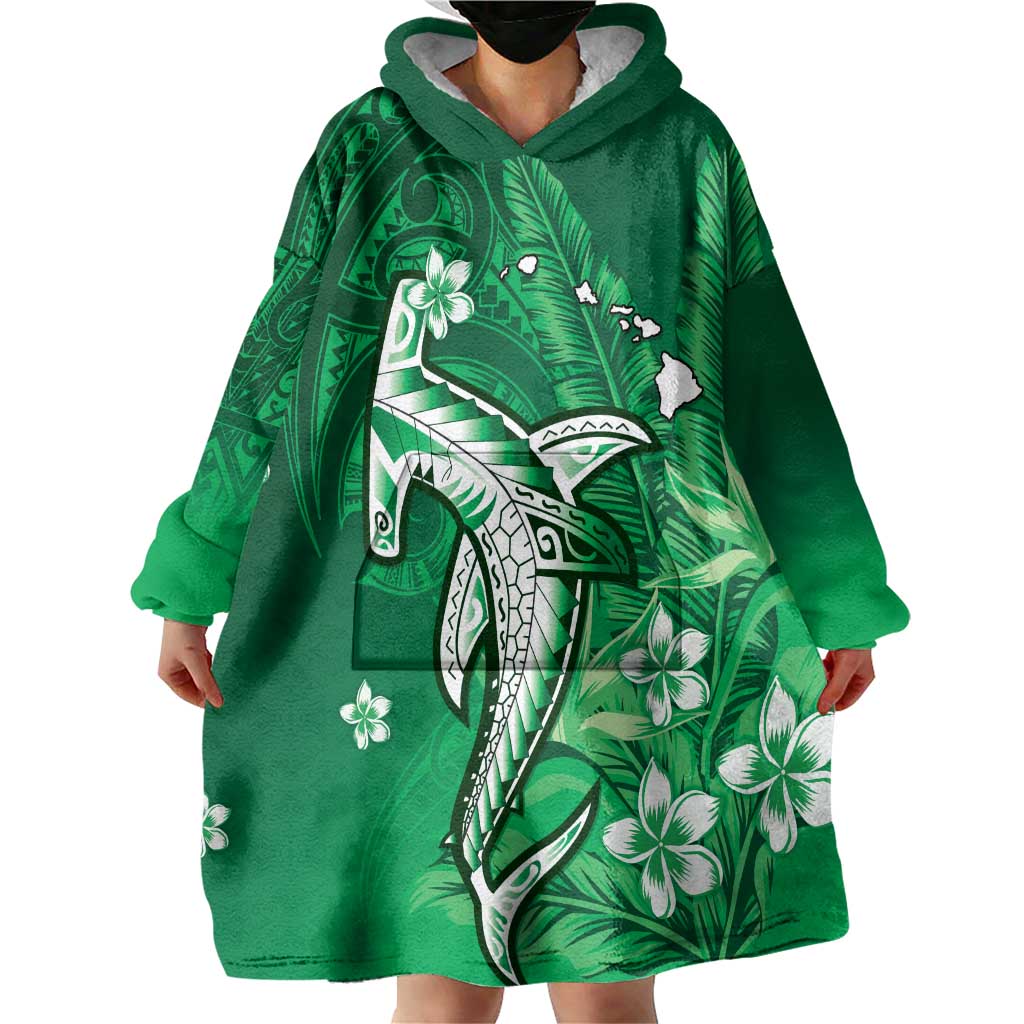 Personalized Hawaiian Maori Hammerhead Shark Wearable Blanket Hoodie Omaomao Plumeria - Polynesian Pride