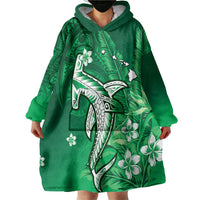 Personalized Hawaiian Maori Hammerhead Shark Wearable Blanket Hoodie Omaomao Plumeria - Polynesian Pride