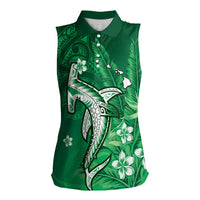 Personalized Hawaiian Maori Hammerhead Shark Women Sleeveless Polo Shirt Omaomao Plumeria - Polynesian Pride