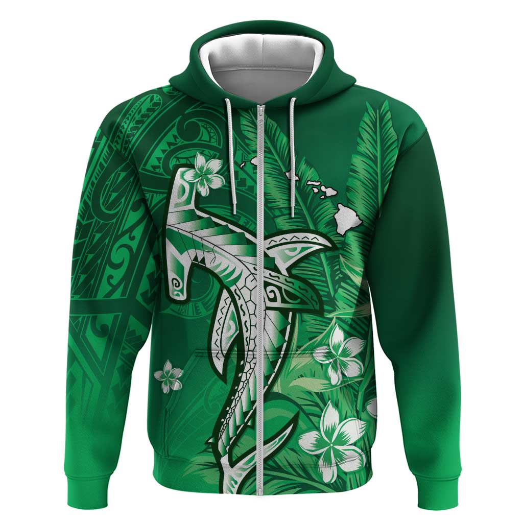 Personalized Hawaiian Maori Hammerhead Shark Zip Hoodie Omaomao Plumeria - Polynesian Pride