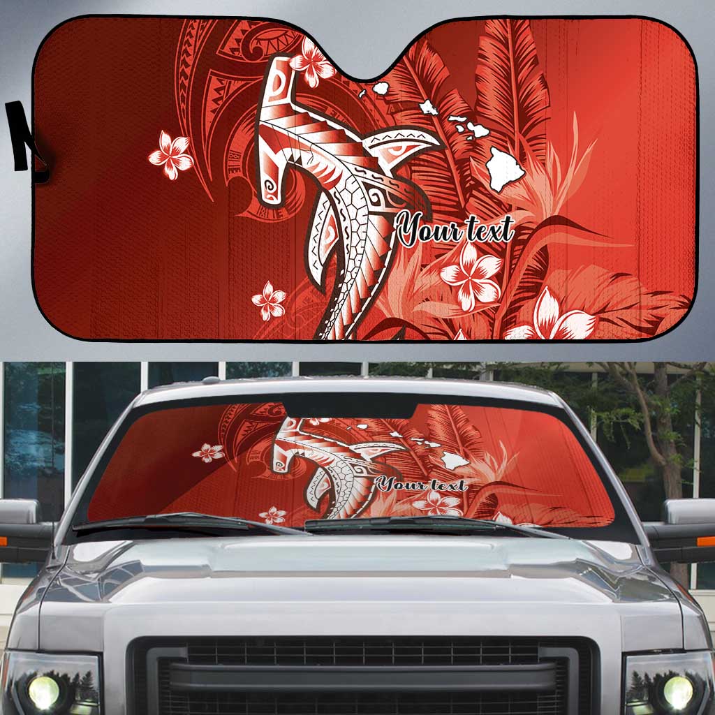 Personalized Hawaiian Maori Hammerhead Shark Auto Sun Shade Ulaula Plumeria - Polynesian Pride