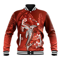 Personalized Hawaiian Maori Hammerhead Shark Baseball Jacket Ulaula Plumeria - Polynesian Pride