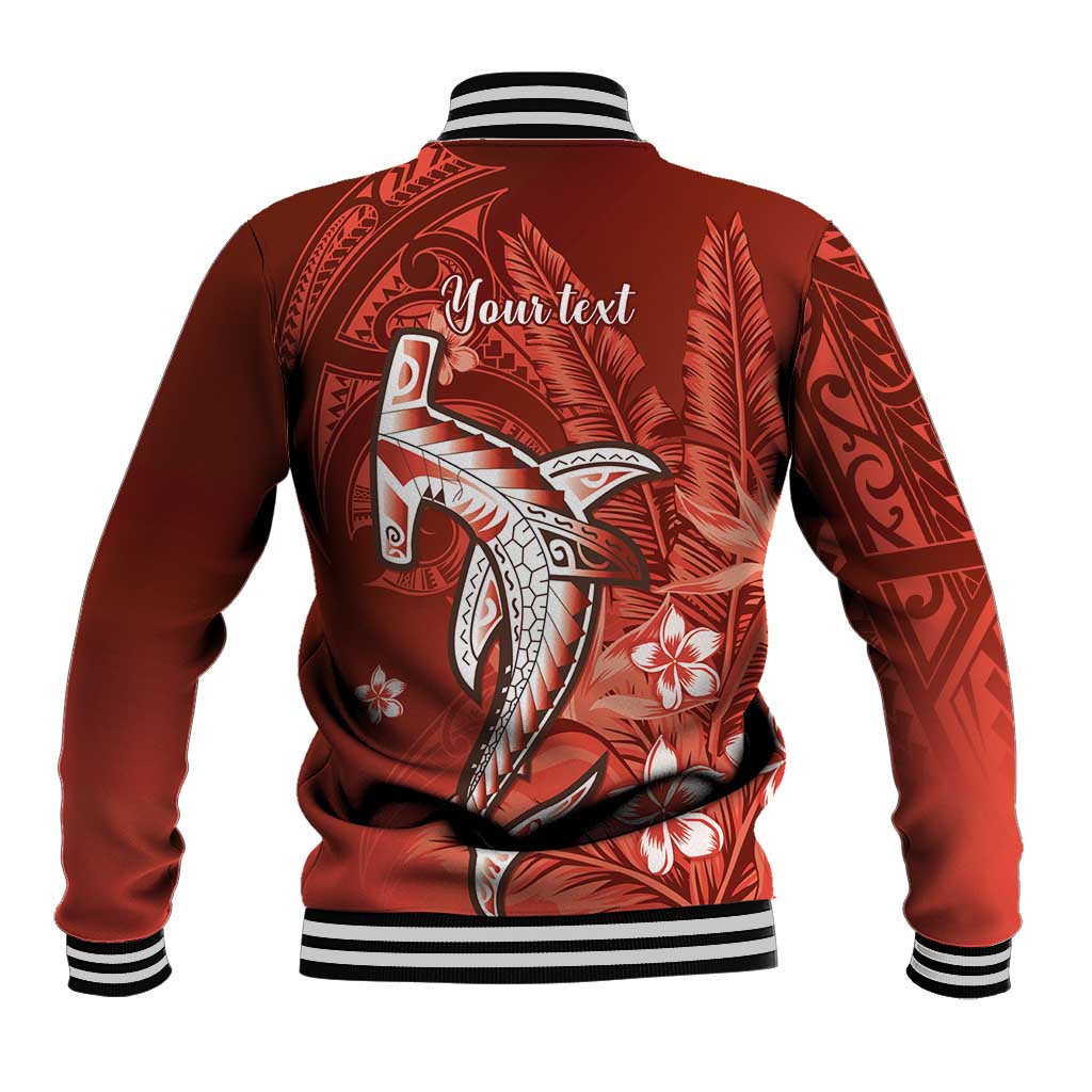 Personalized Hawaiian Maori Hammerhead Shark Baseball Jacket Ulaula Plumeria - Polynesian Pride