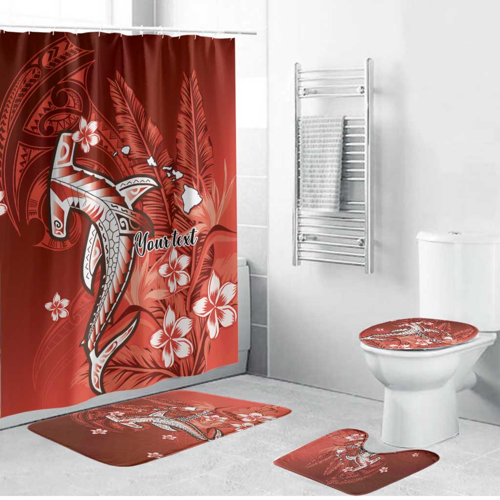 Personalized Hawaiian Maori Hammerhead Shark Bathroom Set Ulaula Plumeria - Polynesian Pride