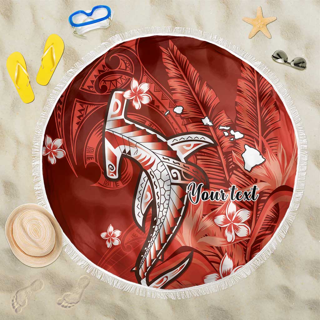 Personalized Hawaiian Maori Hammerhead Shark Beach Blanket Ulaula Plumeria - Polynesian Pride