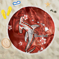 Personalized Hawaiian Maori Hammerhead Shark Beach Blanket Ulaula Plumeria - Polynesian Pride