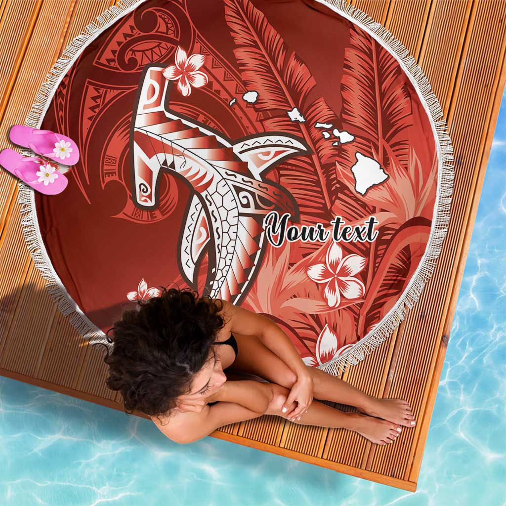 Personalized Hawaiian Maori Hammerhead Shark Beach Blanket Ulaula Plumeria - Polynesian Pride