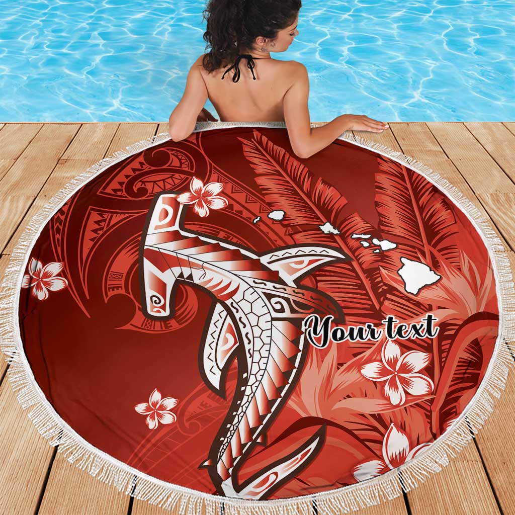 Personalized Hawaiian Maori Hammerhead Shark Beach Blanket Ulaula Plumeria - Polynesian Pride