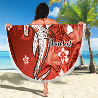 Personalized Hawaiian Maori Hammerhead Shark Beach Blanket Ulaula Plumeria - Polynesian Pride