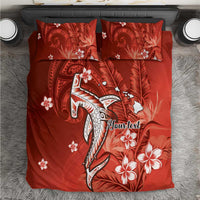 Personalized Hawaiian Maori Hammerhead Shark Bedding Set Ulaula Plumeria - Polynesian Pride