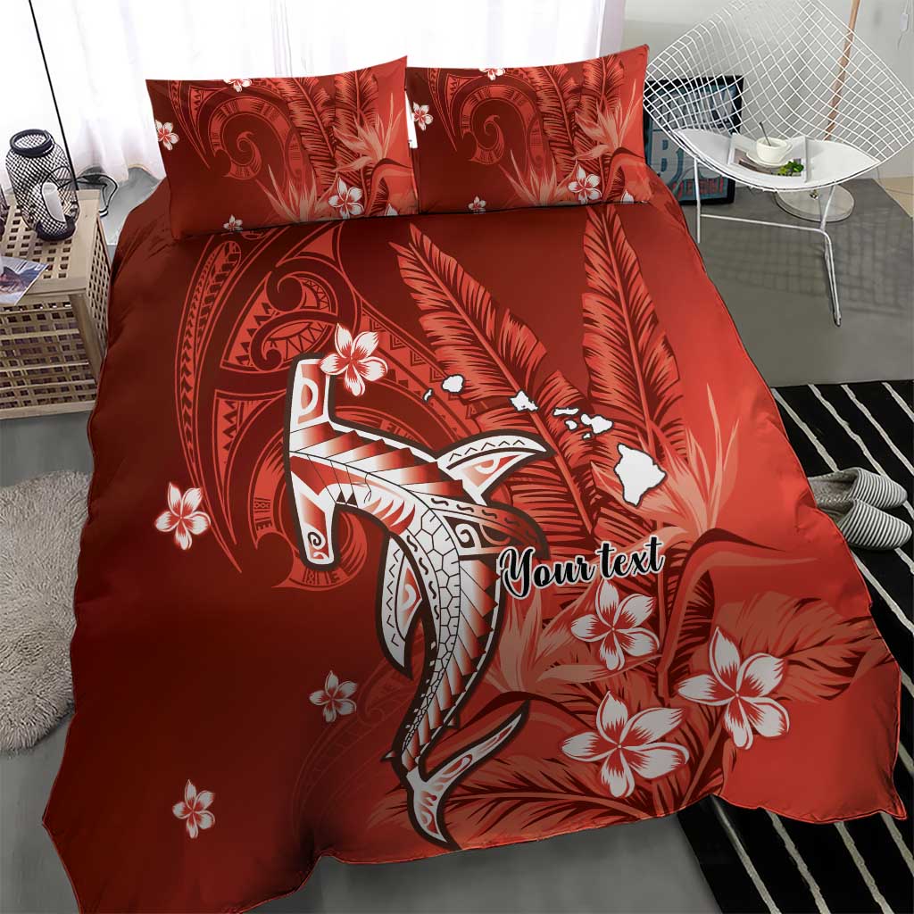 Personalized Hawaiian Maori Hammerhead Shark Bedding Set Ulaula Plumeria - Polynesian Pride