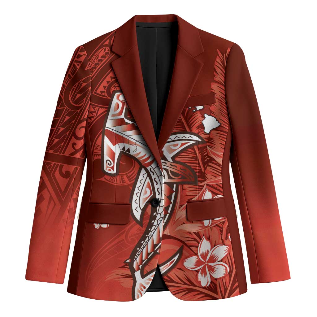 Personalized Hawaiian Maori Hammerhead Shark Blazer Ulaula Plumeria LT9 Unisex Red - Polynesian Pride