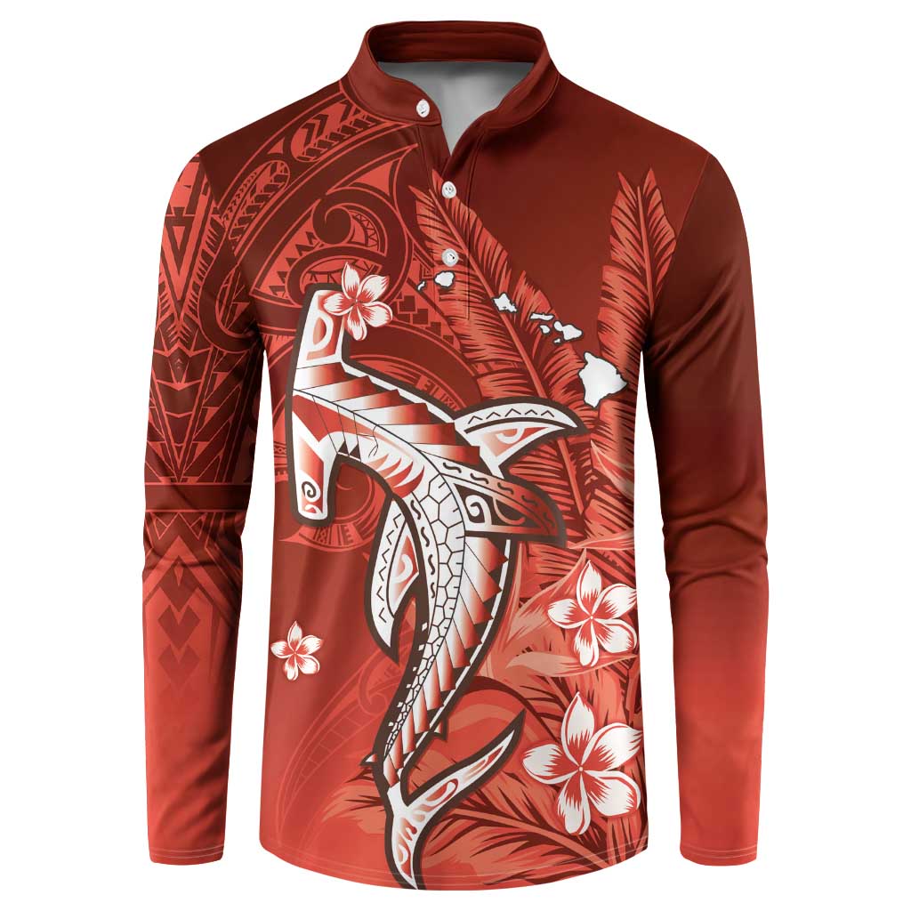Personalized Hawaiian Maori Hammerhead Shark Button Sweatshirt Ulaula Plumeria LT9 Red - Polynesian Pride