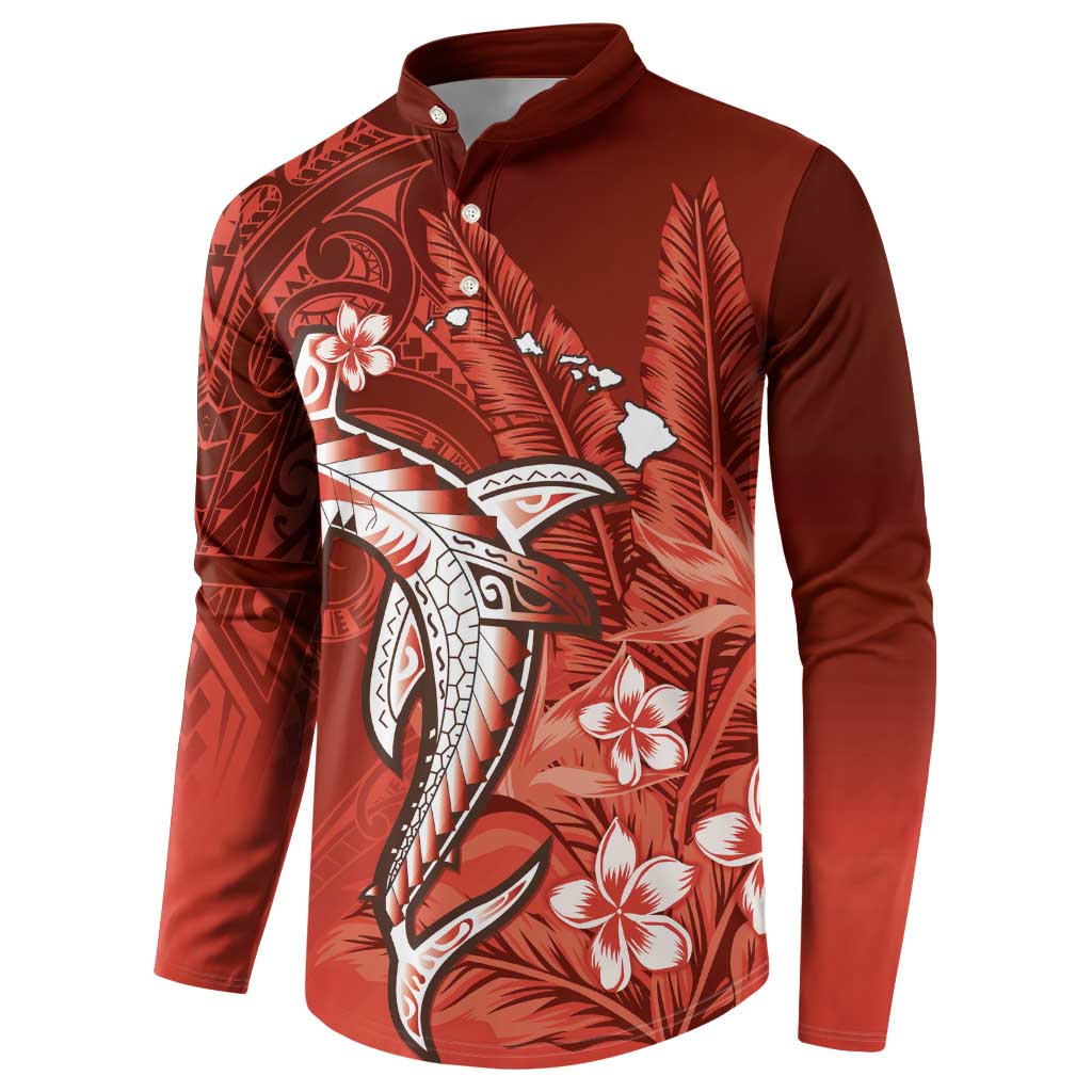 Personalized Hawaiian Maori Hammerhead Shark Button Sweatshirt Ulaula Plumeria LT9 - Polynesian Pride