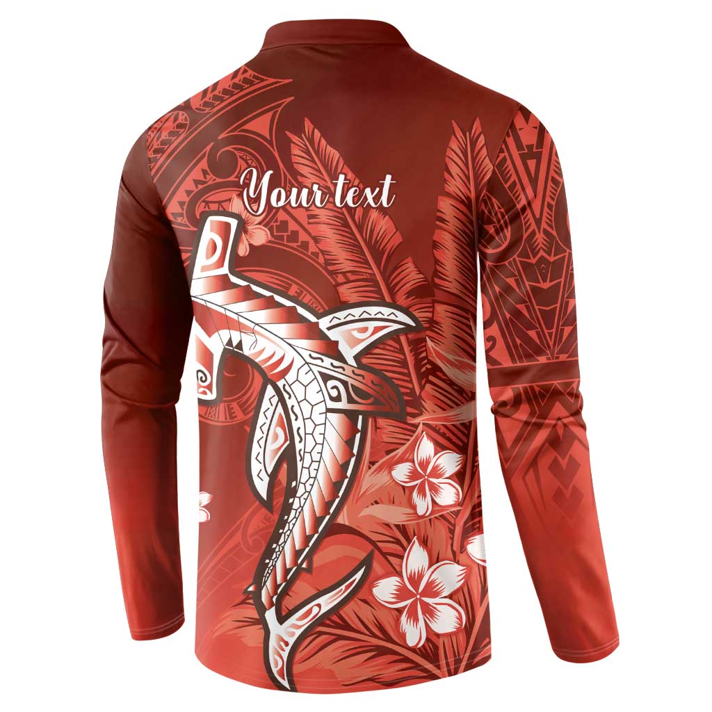 Personalized Hawaiian Maori Hammerhead Shark Button Sweatshirt Ulaula Plumeria LT9 - Polynesian Pride