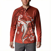 Personalized Hawaiian Maori Hammerhead Shark Button Sweatshirt Ulaula Plumeria LT9 - Polynesian Pride