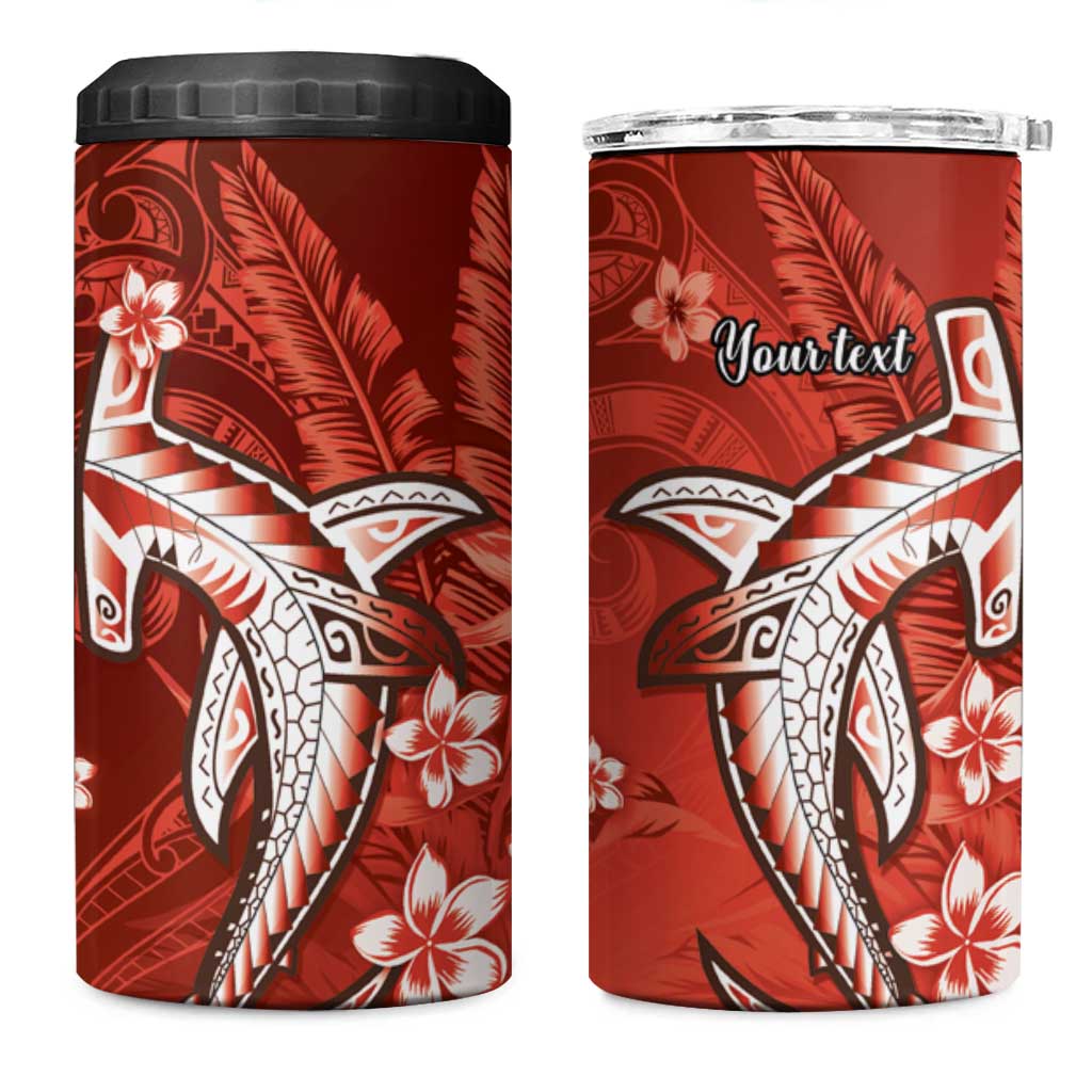 Personalized Hawaiian Maori Hammerhead Shark 4 in 1 Can Cooler Tumbler Ulaula Plumeria - Polynesian Pride