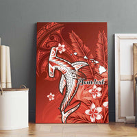 Personalized Hawaiian Maori Hammerhead Shark Canvas Wall Art Ulaula Plumeria - Polynesian Pride
