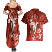 Personalized Hawaiian Maori Hammerhead Shark Couples Matching Summer Maxi Dress and Hawaiian Shirt Ulaula Plumeria - Polynesian Pride